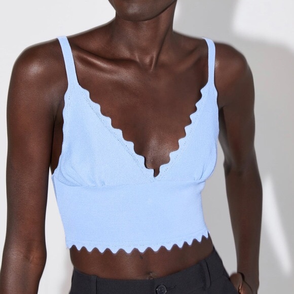 Sky Blue Scallop Crop Top - ZARA - Picture 1 of 3